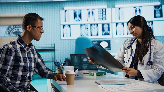 Indian doctor engaging in a health consultation with a patient at a clinic